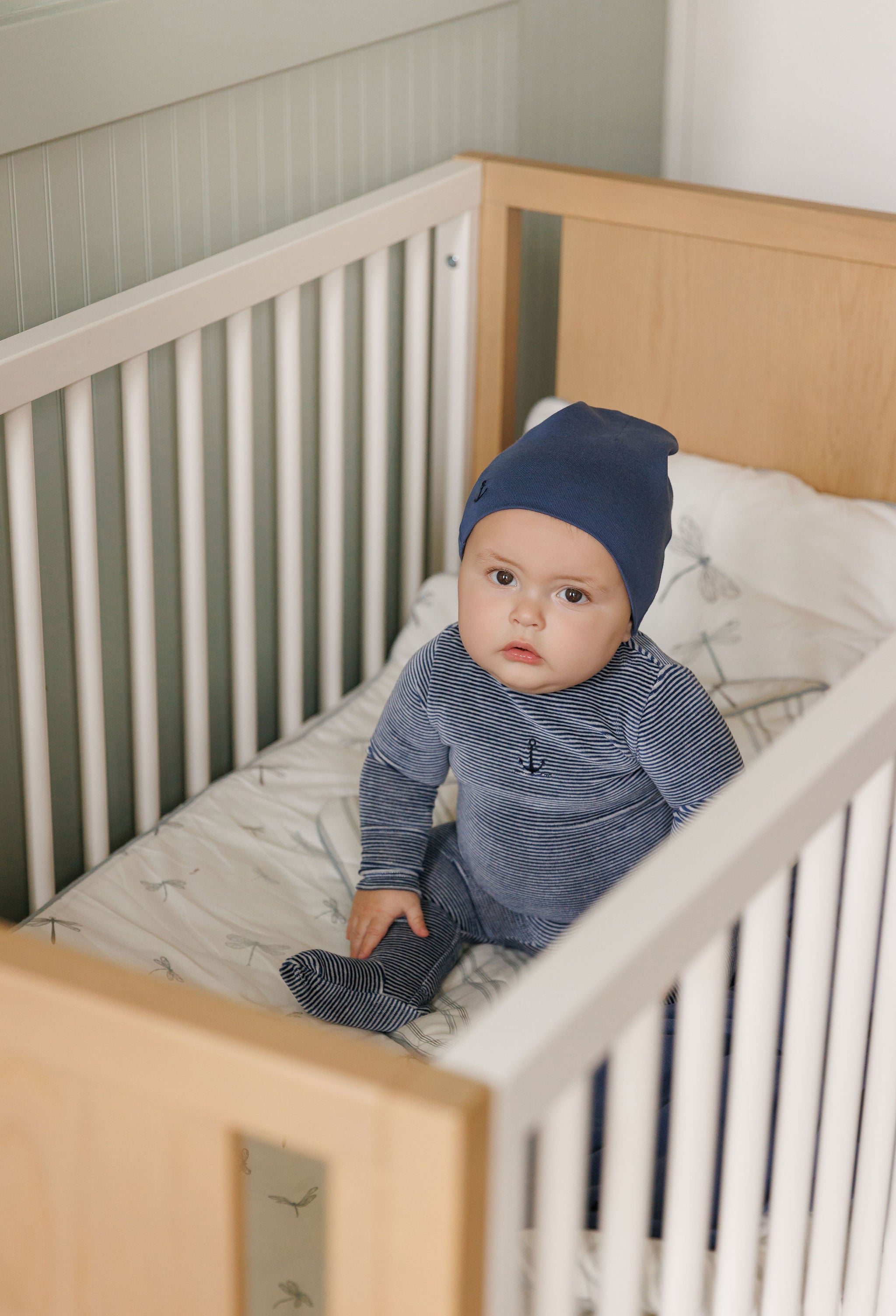 ELYS & CO. 2PC VELOUR STRIPE FOOTIE AND BONNET SET