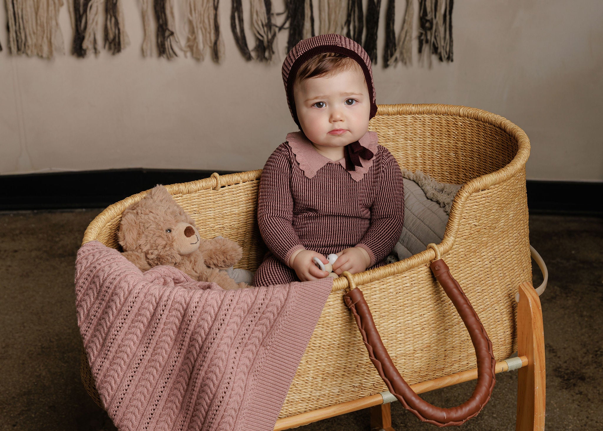 LOOMS 2PC THIN STRIPE KNIT FOOTIE WITH BONNET SET