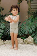 ELYS & CO. 2PC RIBBED PALM PRINT TERRY TANK + SHORTS SET