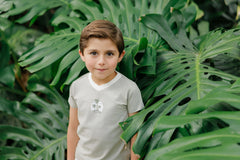 ELYS & CO. RIBBED PALM PRINT FRENCH TERRY V-NECK TEE