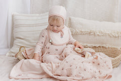 ELYS & CO. 2PC STRAWBERRY FOOTIE AND BONNET SET