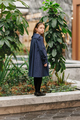 VELVETTE LABEL LONG SLEEVE PINSTRIPE BOW PRINT RUFFLE COLLAR DRESS