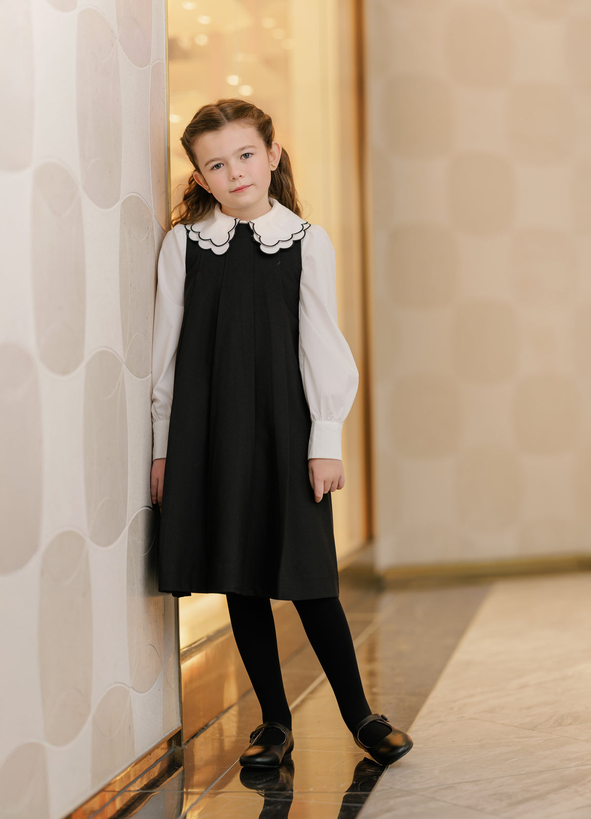 VELVETTE LABEL 2PC L/S SCALLOPED COLLAR BLOUSE WITH HIGH PLEATED JUMPER