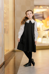 VELVETTE LABEL 2PC L/S SCALLOPED COLLAR BLOUSE WITH HIGH PLEATED JUMPER