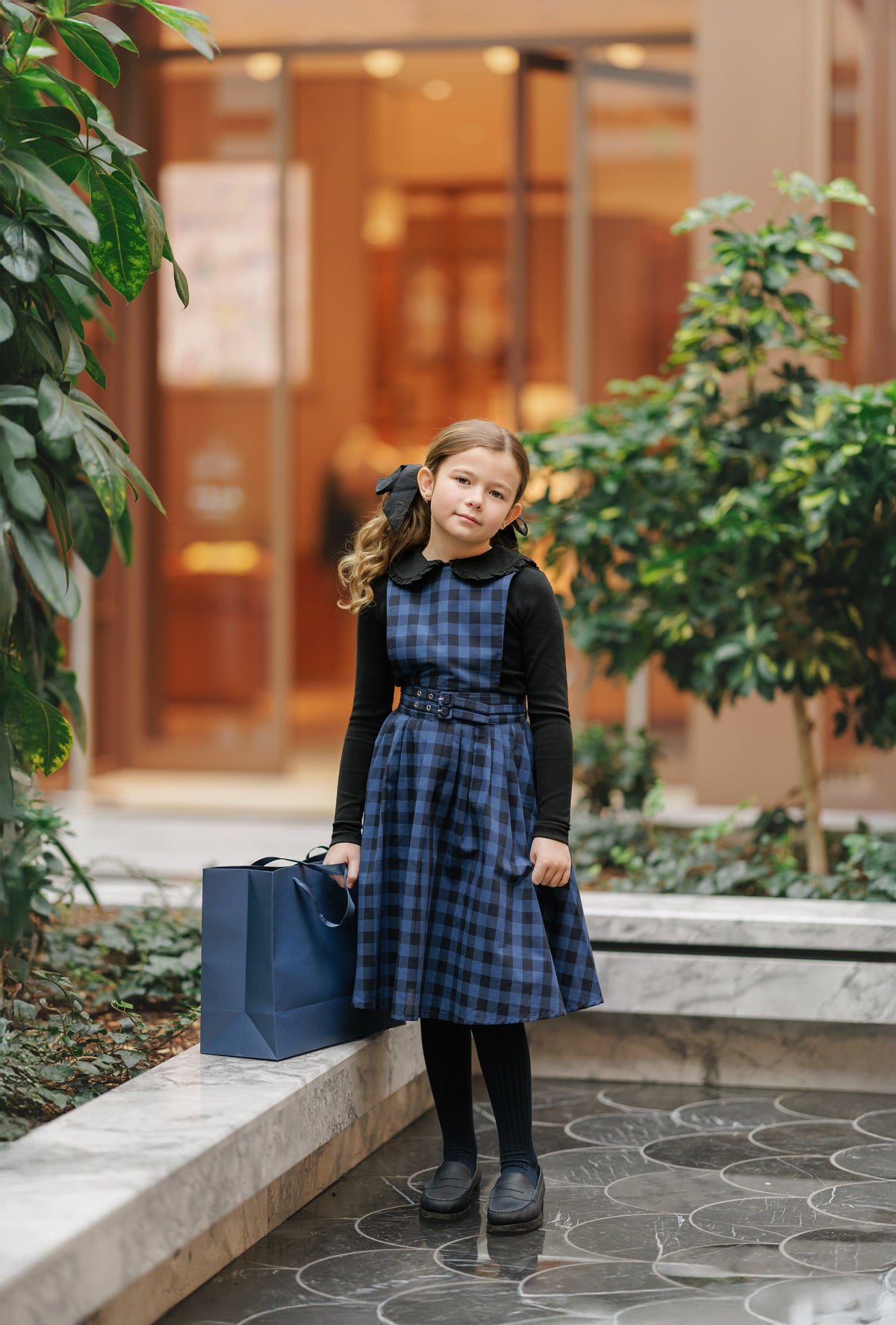 VELVETTE LABEL 2PC RIBBED BUTTON DOWN COLLAR TOP WITH PLAID BELTED PINAFORE JUMPER