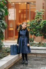 VELVETTE LABEL 2PC RIBBED BUTTON DOWN COLLAR TOP WITH PLAID BELTED PINAFORE JUMPER