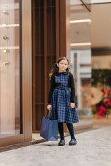 VELVETTE LABEL 2PC RIBBED BUTTON DOWN COLLAR TOP WITH PLAID BELTED PINAFORE JUMPER