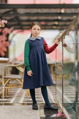 VELVETTE LABEL LONG SLEEVE PETERPAN COLLAR COLOR BLOCK DRESS