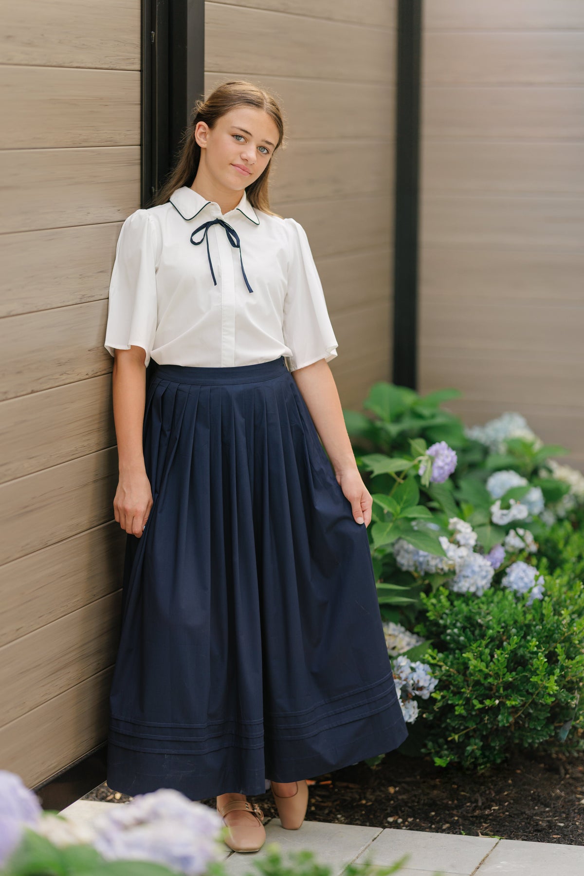 DAINTTI BY VELVETTE LABEL 2PC BOW TIE BLOUSE WITH PLEATED MIDI SKIRT