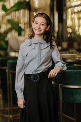DAINTTI BY VELVETTE LABEL LONG SLEEVE RUFFLE COLLAR STRIPED BLOUSE
