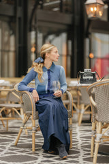 DAINTTI BY VELVETTE LABEL KNIT DENIM COLLAR COLORBLOCK SWEATER