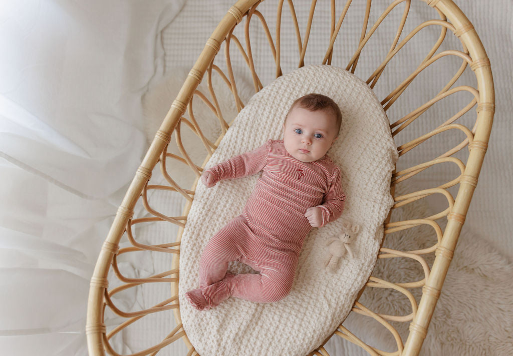 ELYS & CO. 2PC VELOUR STRIPE FOOTIE AND BONNET SET