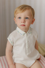 MINI P CROSS STITCHED EMBROIDERED ROMPER