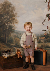 MINI P VELVET BUTTONS PLAID OVERALL