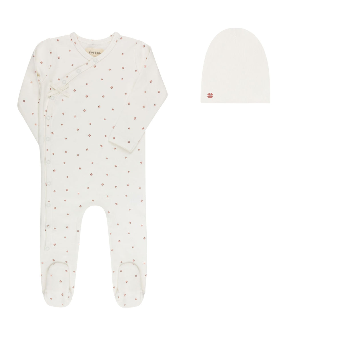 ELYS & CO. 2PC CLOVER PRINT FOOTIE+BEANIE SET