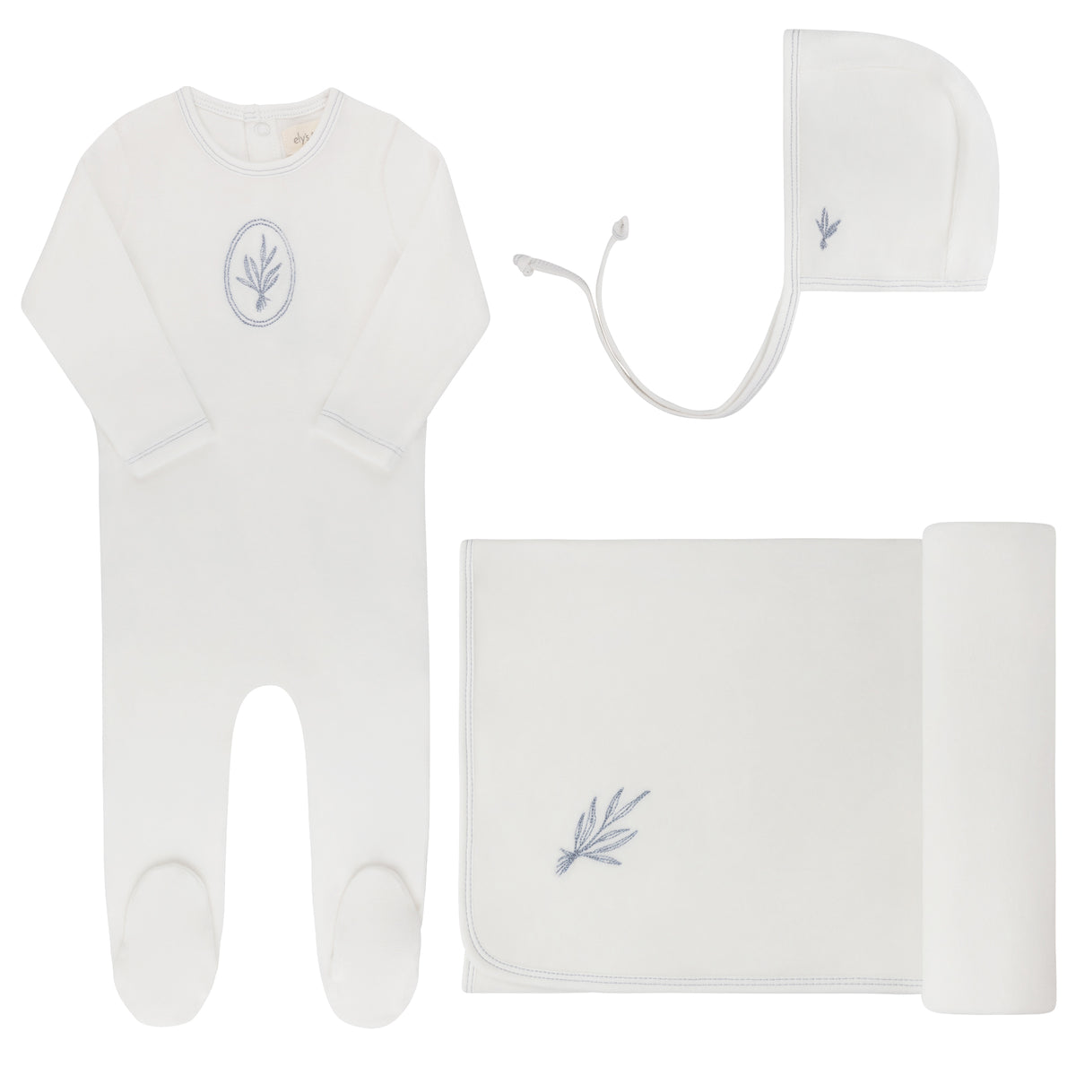 ELYS & CO. 3PC VELOUR CENTER FLORAL FOOTIE, BONNET AND BALNKET SET