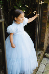 ZOE TONE ON TONE POLKA DOT RUFFLE BOTTOM TULLE GOWN
