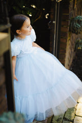 ZOE TONE ON TONE POLKA DOT RUFFLE BOTTOM TULLE GOWN