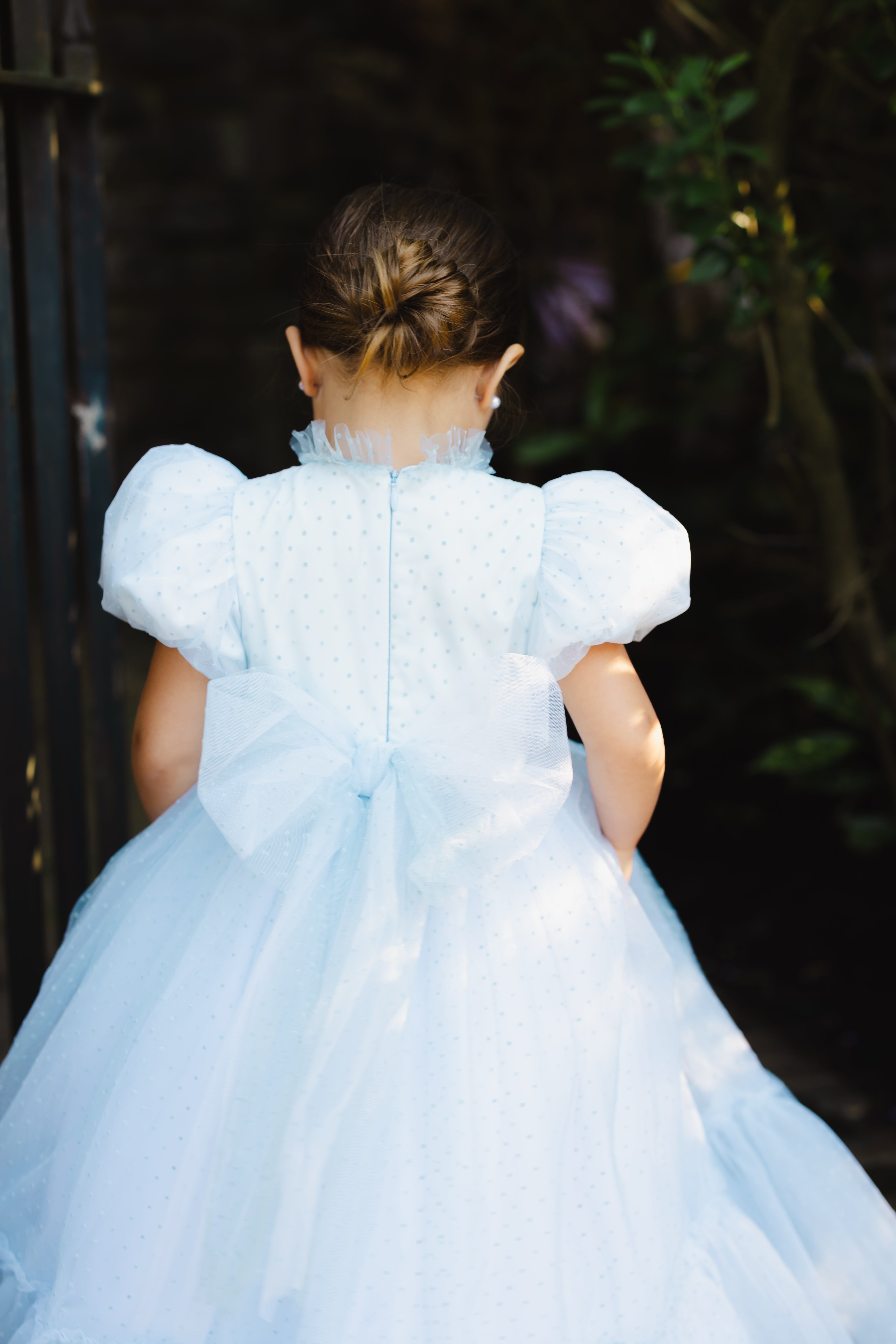 ZOE TONE ON TONE POLKA DOT RUFFLE BOTTOM TULLE GOWN