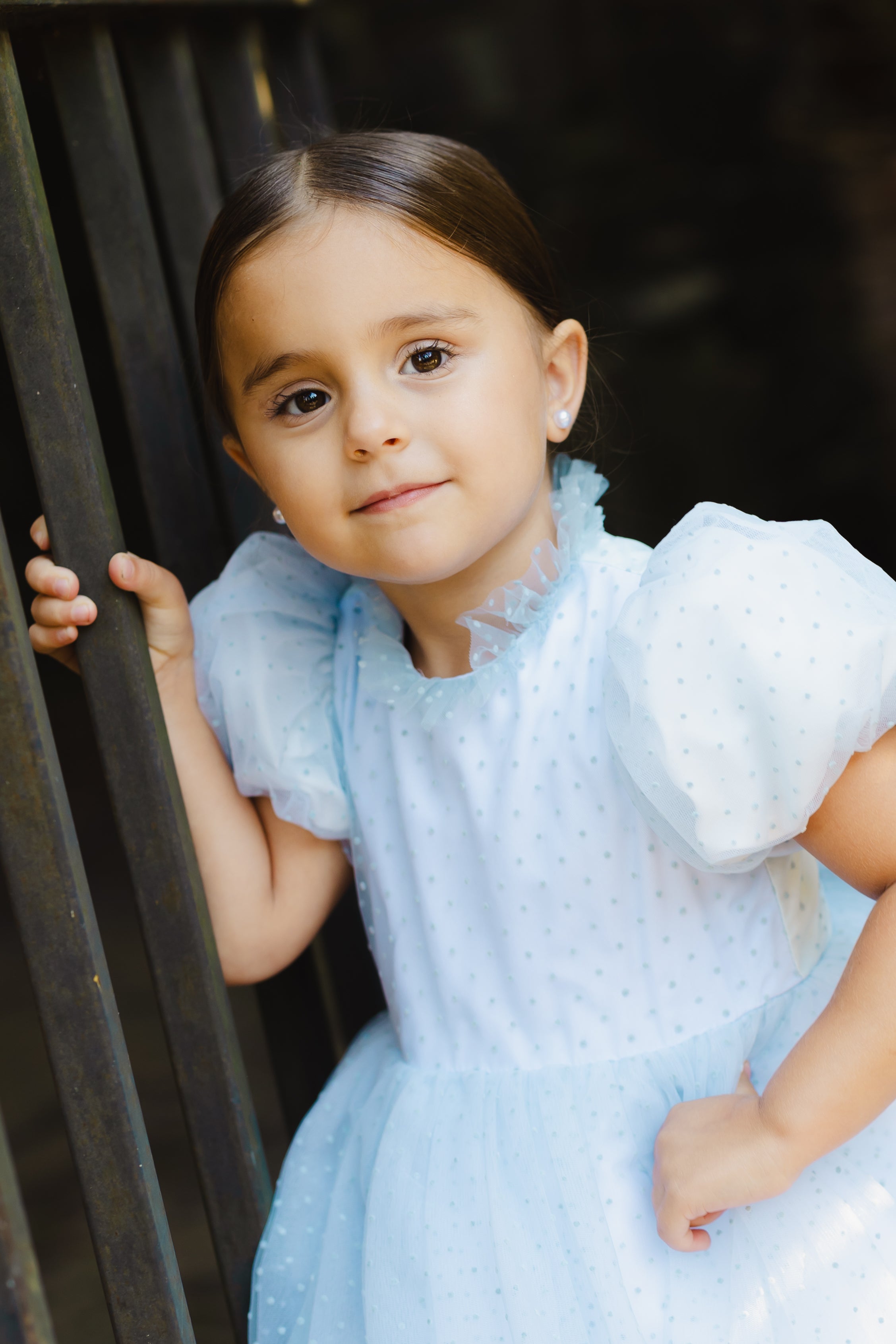 ZOE TONE ON TONE POLKA DOT RUFFLE BOTTOM TULLE GOWN