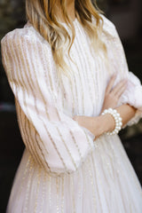 ZOE BUBBLE SLEEVE GLITTER LINES DETAIL TULLE GOWN