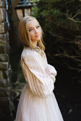 ZOE BUBBLE SLEEVE GLITTER LINES DETAIL TULLE GOWN