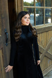 KIERA NOIR RIBBED SLEEVE VELVET DRESS