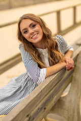 KIERA "MAISON BLEU" STRIPED MIDI DRESS
