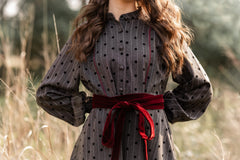 KIERA "ELLA" POLKA DOT DETAIL W/VELVET BELT MIDI DRESS