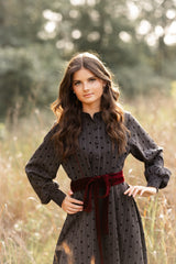 KIERA "ELLA" POLKA DOT DETAIL W/VELVET BELT MIDI DRESS