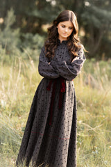 KIERA "ELLA" POLKA DOT DETAIL W/VELVET BELT MIDI DRESS
