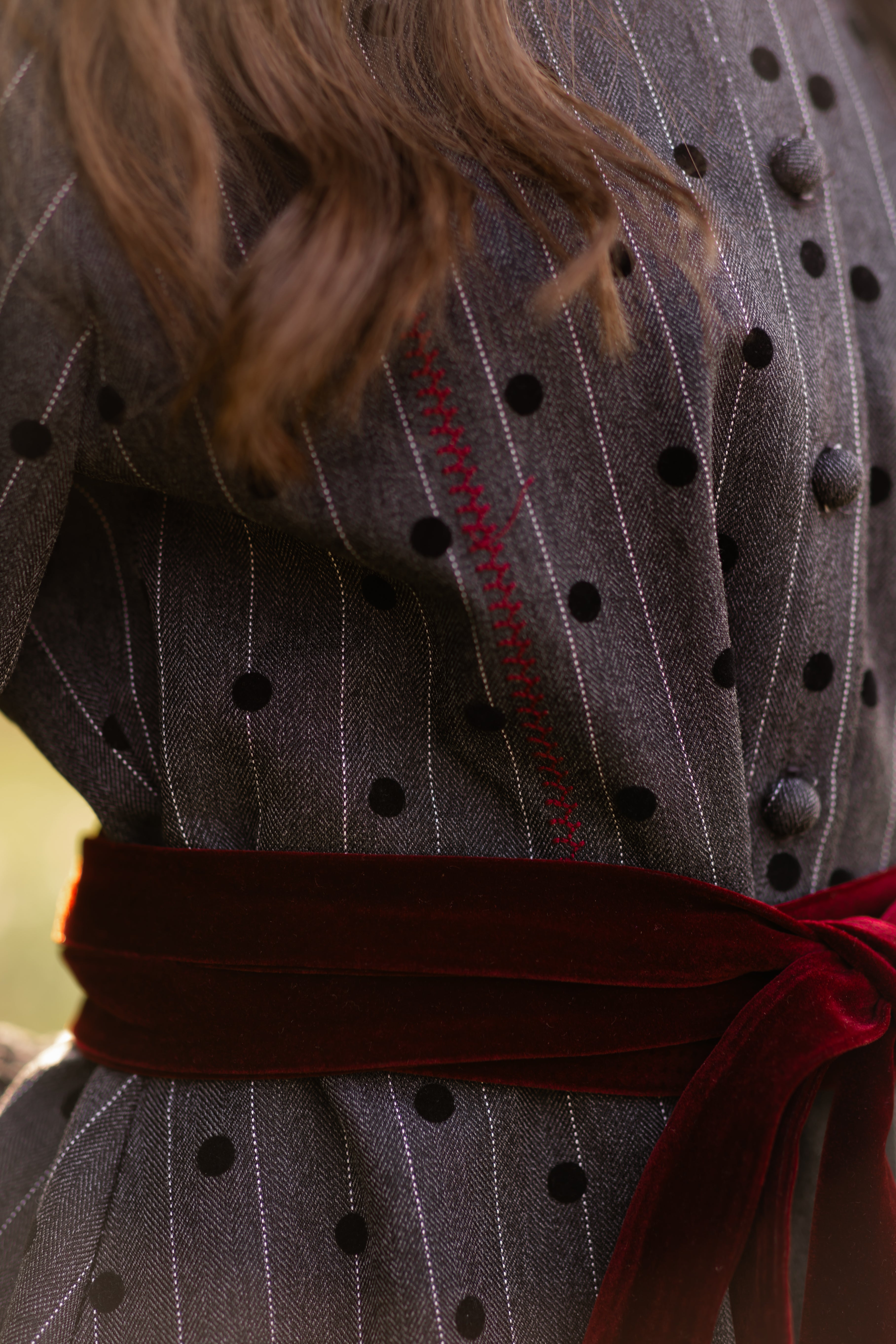KIERA "ELLA" POLKA DOT DETAIL W/VELVET BELT MIDI DRESS