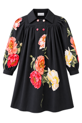 CHRISTINA ROHDE LONG SLEEVE COLLAR BUTTON DOWN FLOWER DETAIL DRESS