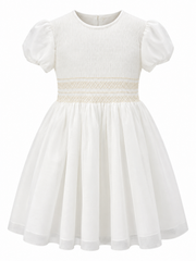 AMAYA 3/4 SLEEVE SMOCKED EMBROIDERED SHORT GOWN