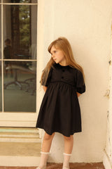 BAMBOO TAFFETA VELVET COLLAR PUFF SLEEVE DRESS