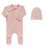 ElYS&CO. 2PC VELOUR CLUSTER FLOWER FOOTIE+BEANIE SET