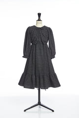 VENERA ARAPU BOARD MISTERY RUFFLE PLAID DRESS WITH PEASENT SLEEVES ELASTIC WAIST