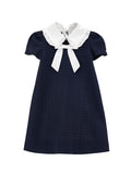 MONNALISA CHECKED MILANO STITCH WITH ROUND COLLAR AND TIE DRESS