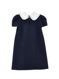 MONNALISA CHECKED MILANO STITCH WITH ROUND COLLAR AND TIE DRESS