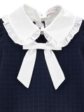 MONNALISA CHECKED MILANO STITCH WITH ROUND COLLAR AND TIE DRESS