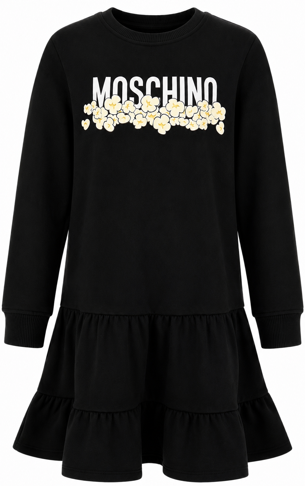 MOSCHINO LONG SLEEVE POPCORN GRAPHIC LOGO DRESS