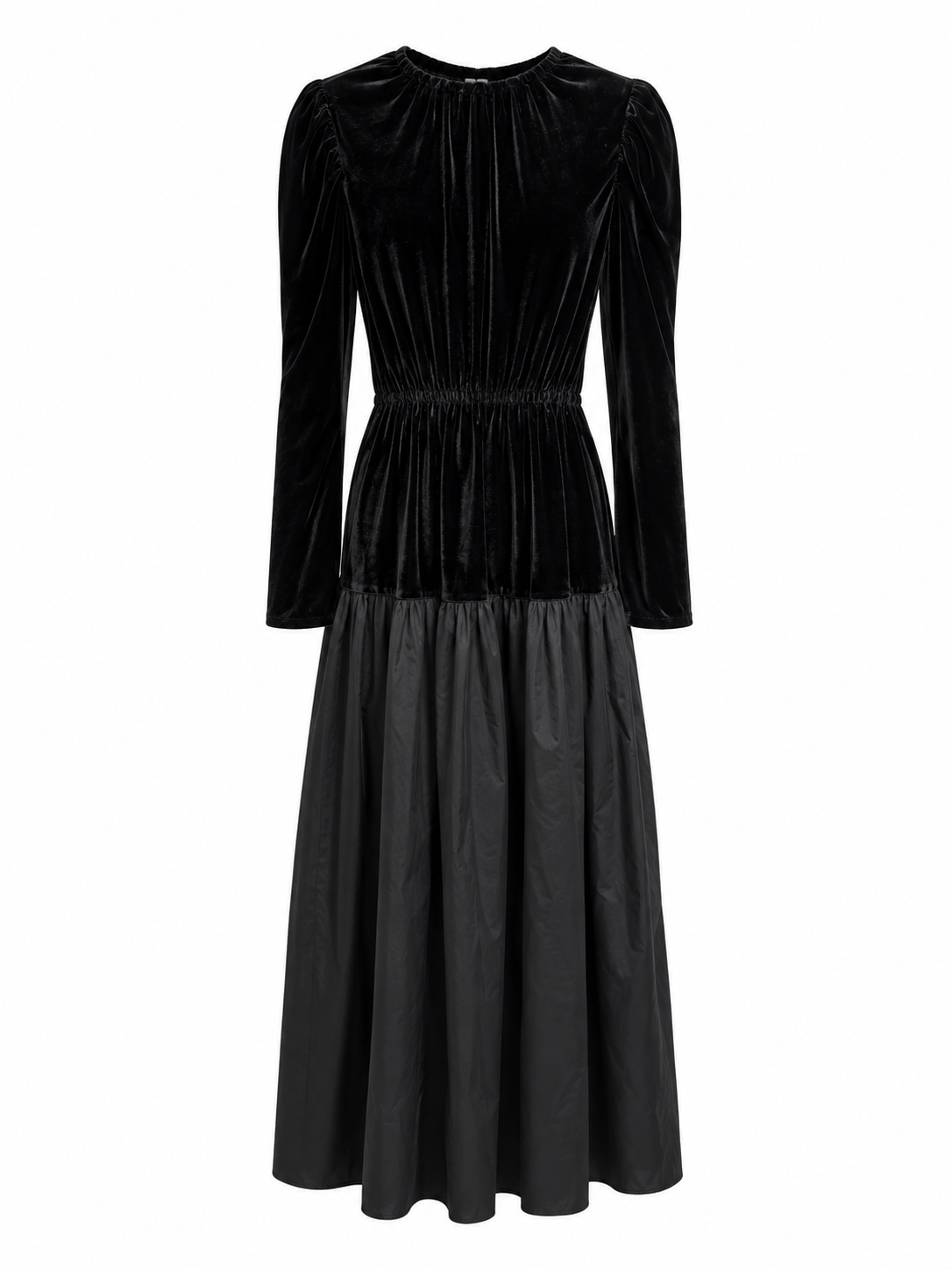 VENERA ARAPU  PUFFY SHOULDER VELVET TOP TAFFETA BOTTOM DRESS