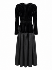 VENERA ARAPU  PUFFY SHOULDER VELVET TOP TAFFETA BOTTOM DRESS