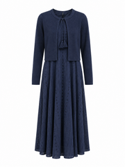 LA'SIMONA POM POM TIE NECK OVERLAY EYELET DRESS