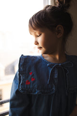 LOUIS LOUISE CELICIA LONG SLEEVE DENIM OVERSIZE COLLAR HEART EMB. DRESS