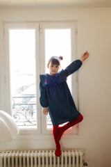 LOUIS LOUISE CELICIA LONG SLEEVE DENIM OVERSIZE COLLAR HEART EMB. DRESS