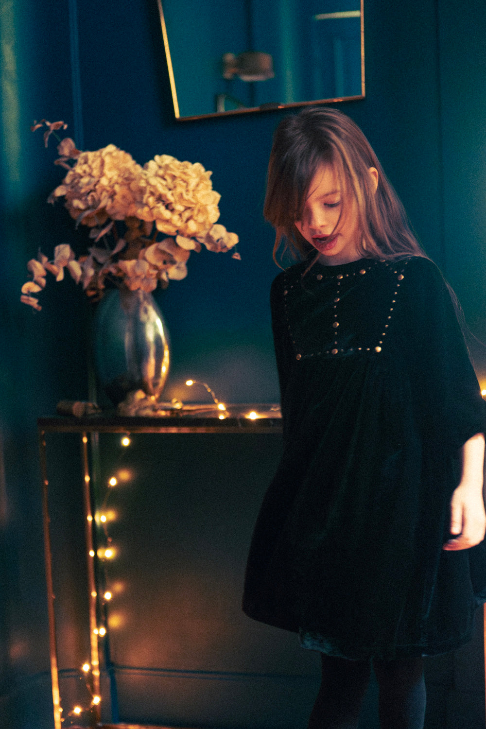 LOUIS LOUISE MAHANI VELVET STUDS BIB DETAIL DRESS