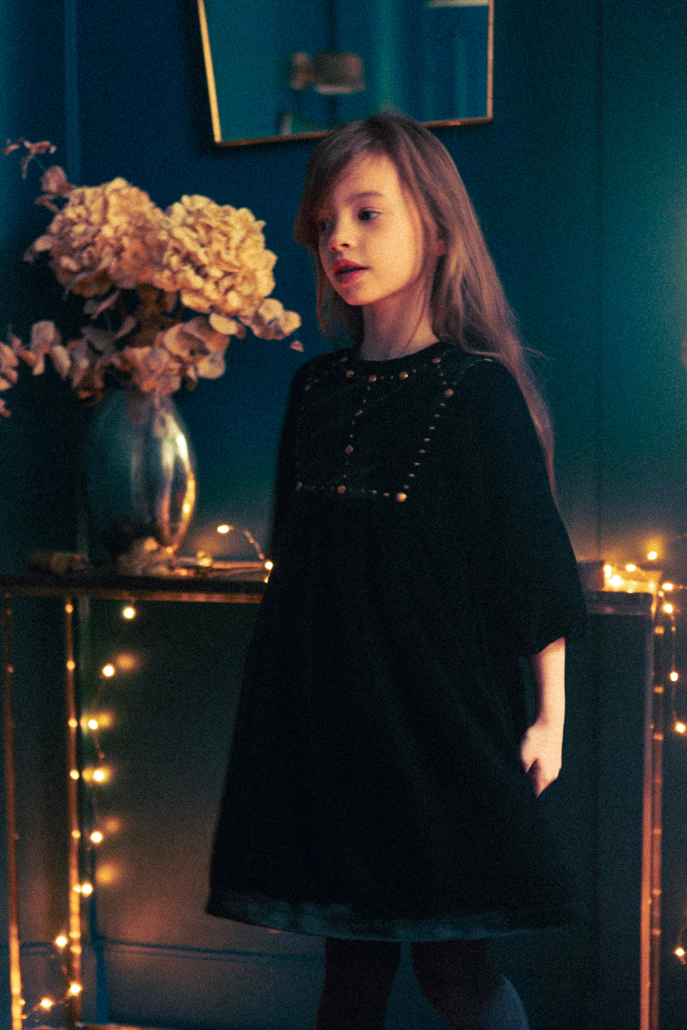 LOUIS LOUISE MAHANI VELVET STUDS BIB DETAIL DRESS
