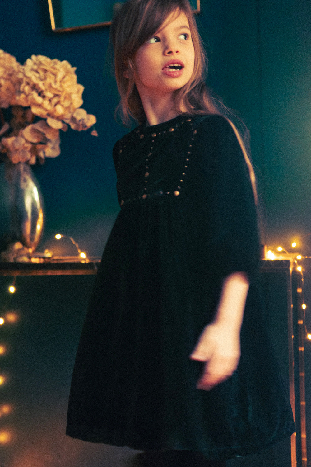 LOUIS LOUISE MAHANI VELVET STUDS BIB DETAIL DRESS