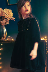 LOUIS LOUISE MAHANI VELVET STUDS BIB DETAIL DRESS